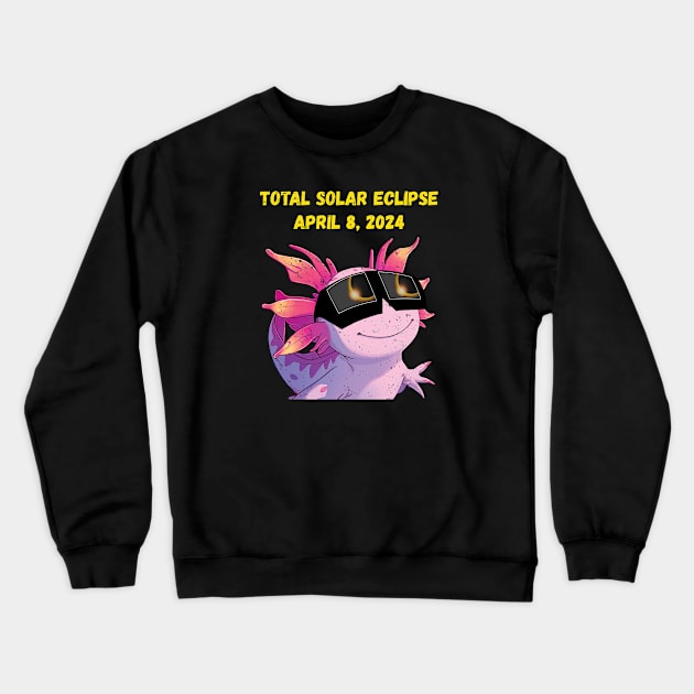 Total Solar Eclipse 2024 Grunge Axolotl Crewneck Sweatshirt by Rocky Ro Designs